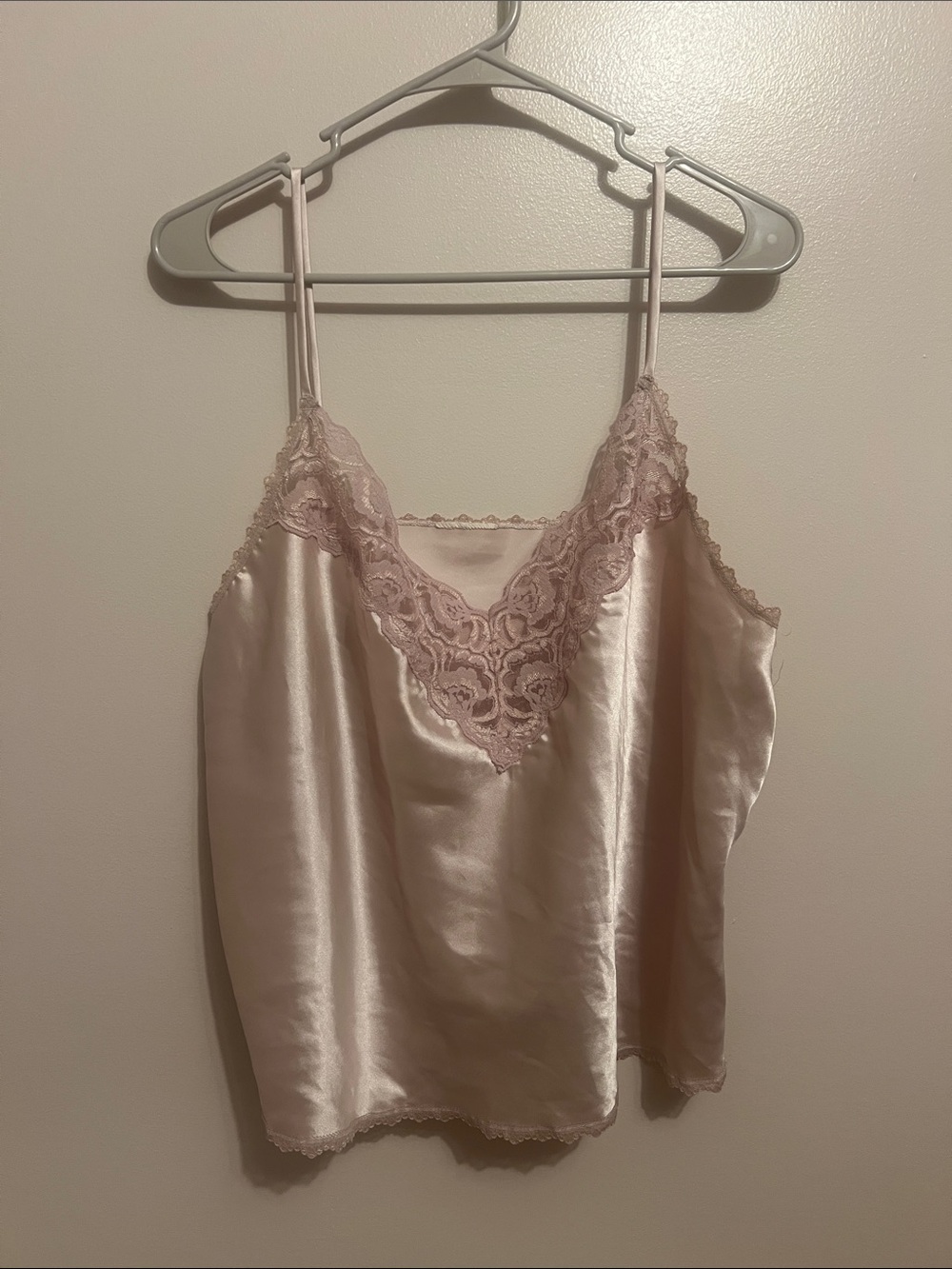 Vintage Blush Pink Satin Lace Trim Camisole Cami Top Lingerie Style